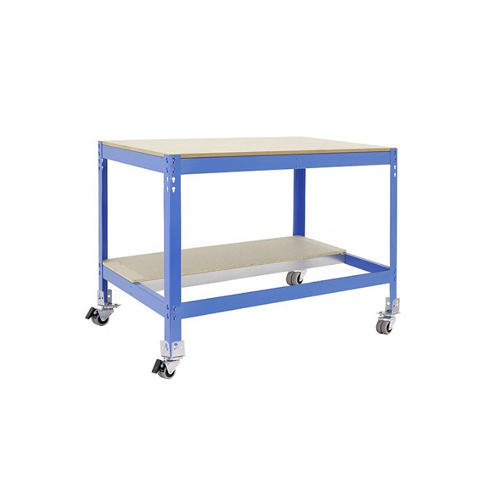 Table de travail mobile avec 2 étagères en aggloméré et de couleur bleu avec taille en option BT0 SimonRack