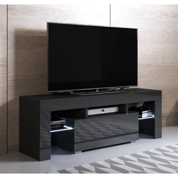 Mobile per TV stile moderno nero lucido con cassetto e luce LED RGB Ernes Domensino