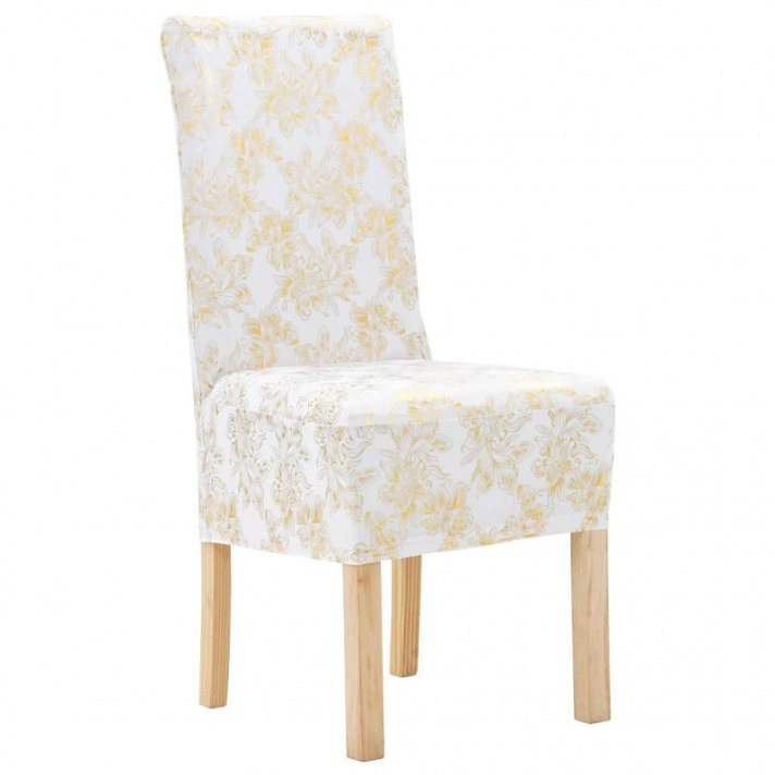 Pack de fundas elásticas para silla fabricadas en tejido elástico color blanco y dorado Vida XL