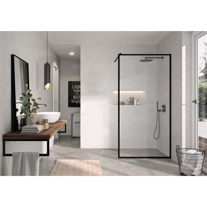 Pare-douche fixe avec cadre industriel en aluminium de couleur noir mat Fresh Kassandra