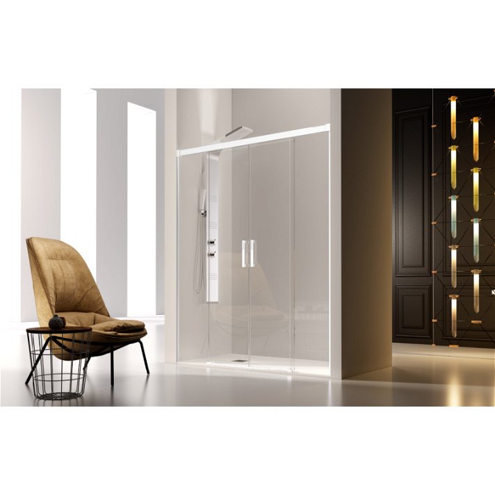 Painel de duche frontal de 2 portas de correr e 2 fixos branco transparente Kassandra