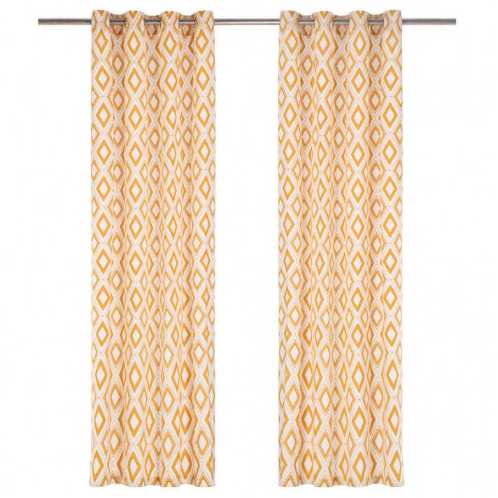 Pack de cortinas con anillas 225x140 cm estampado de rombos color amarillo Vida XL