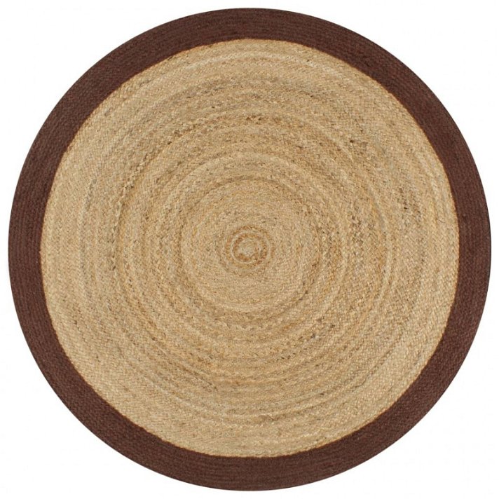 Alfombra de diseño circular fabricada a mano 120 cm en color natural con borde marrón Vida XL