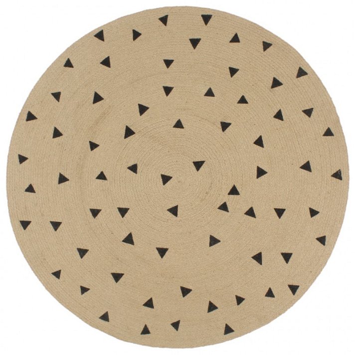 Tapete de desenho circular feito à mão 90 cm em cor natural com triângulos pretos Vida XL
