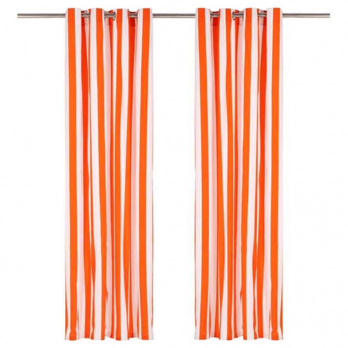 Cortinas y aros de metal 2 piezas tela naranja a rayas 140x175cm Vida XL