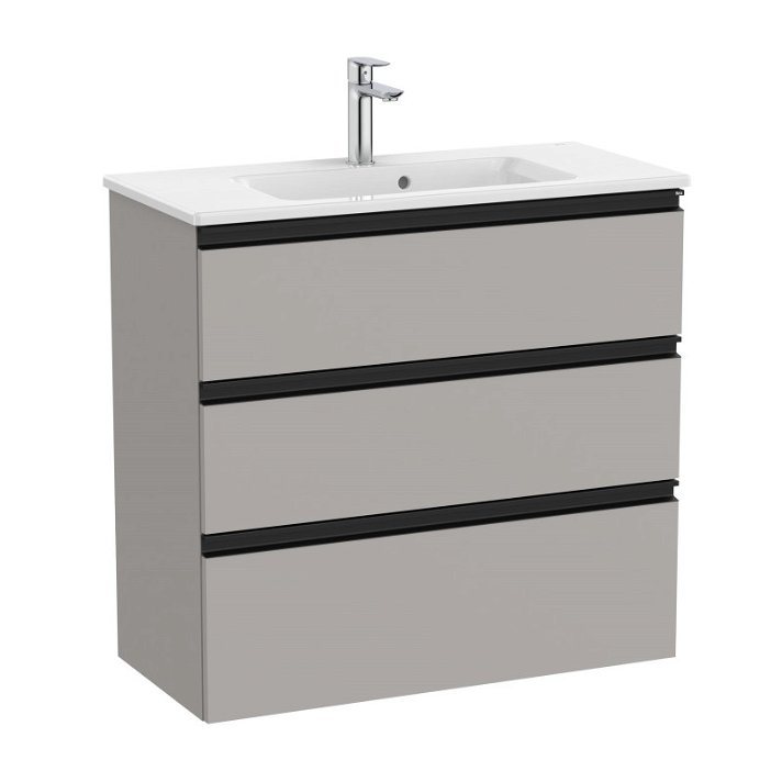 Mueble de baño compacto con lavabo y 3 cajones de 80 cm de ancho en color gris mate Unik The Gap Roca