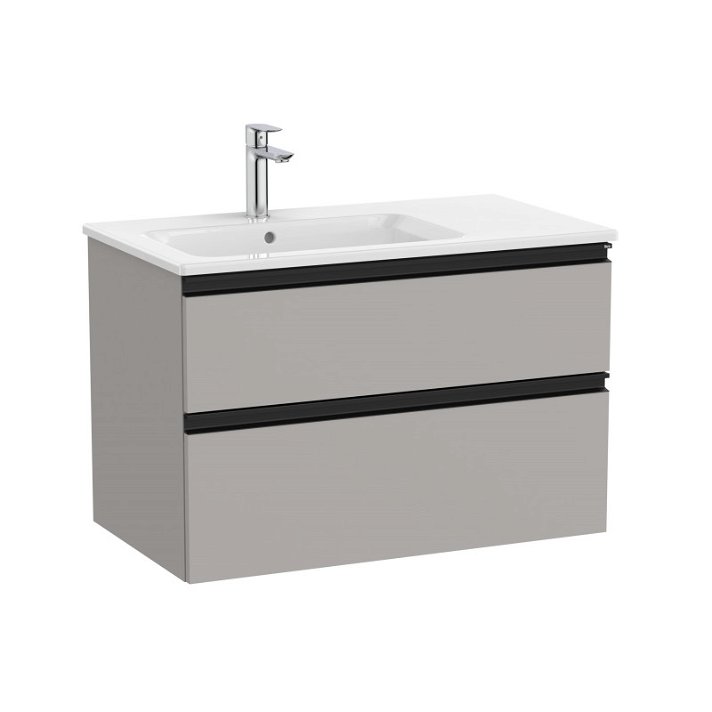 Meuble de salle de bains de 80 cm de large avec bac à gauche couleur gris mat Unik The Gap Roca