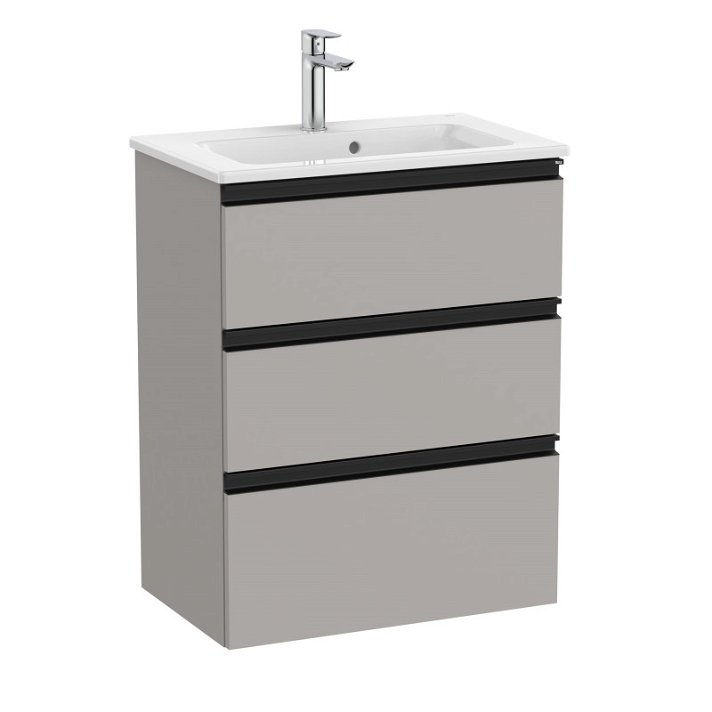Mueble de baño compacto con lavabo y 3 cajones de 60 cm de ancho en color gris mate Unik The Gap Roca