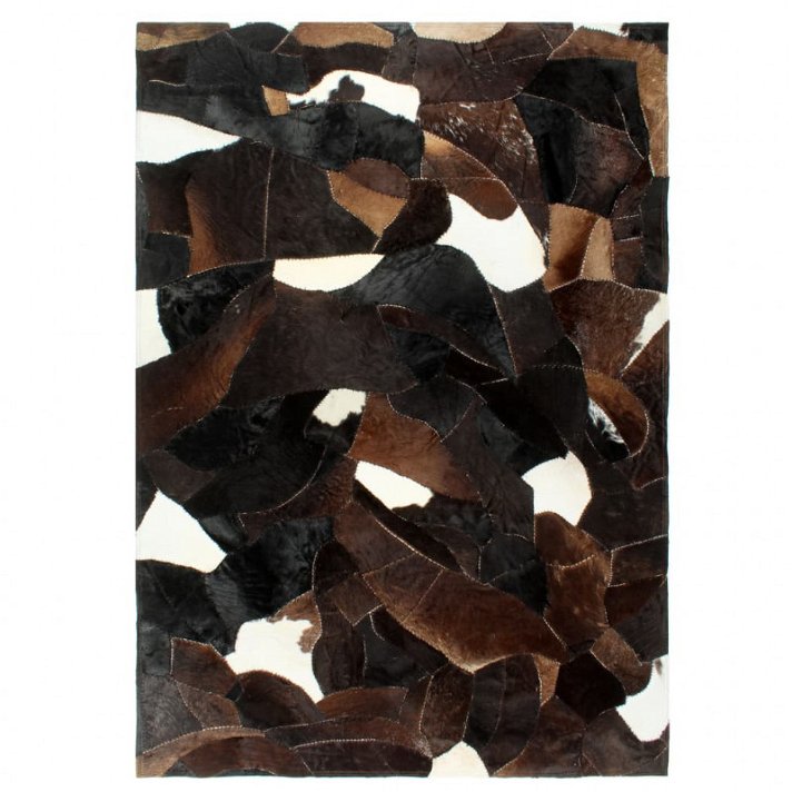 Alfombra de almazuela cuero pelo negro/blanco/marrón 120x170cm Vida XL
