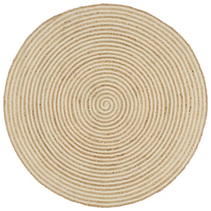 Tappeto di colore naturale con disegno a spirale bianco in juta intrecciata Vida XL