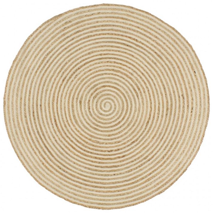 Tapete de 150 cm de cor natural com desenho de espirais brancas feitas de juta entrançada Vida XL