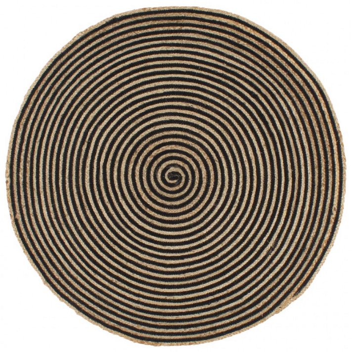 Alfombra de yute trenzado tejida a mano con estampado de espirales negros 150cm Vida XL
