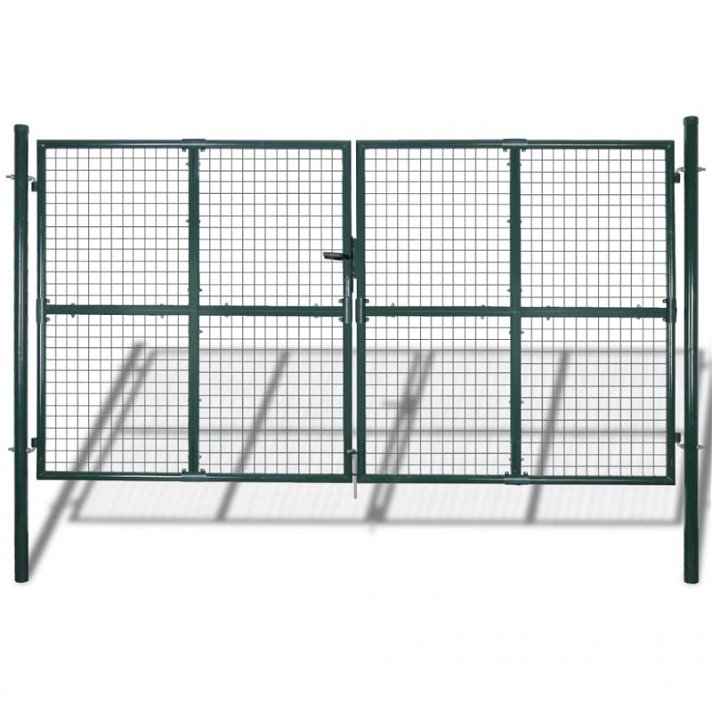 Puerta doble de valla de acero con recubrimiento en polvo 306x200 cm verde VidaXL