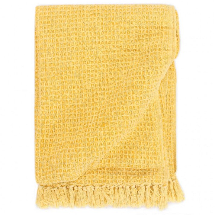 Manta rectangular suave y agradable al tacto de 250x220 cm en color amarillo mostaza Vida XL