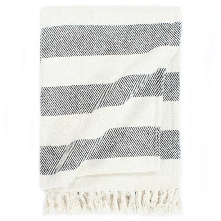Manta de algodón a rayas gris antracita y blanco con borlas de una y dos plazas Vida XL