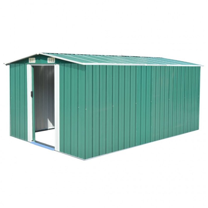 Caseta de jardín de metal verde 257x398x178cm Vida XL