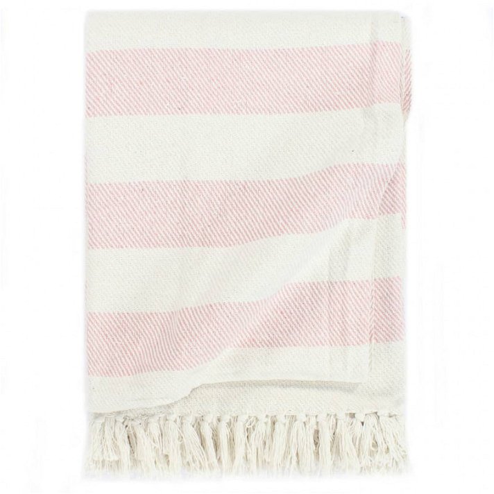 Manta de algodón a rayas rosa viejo y blanco con borlas de una y dos plazas Vida XL