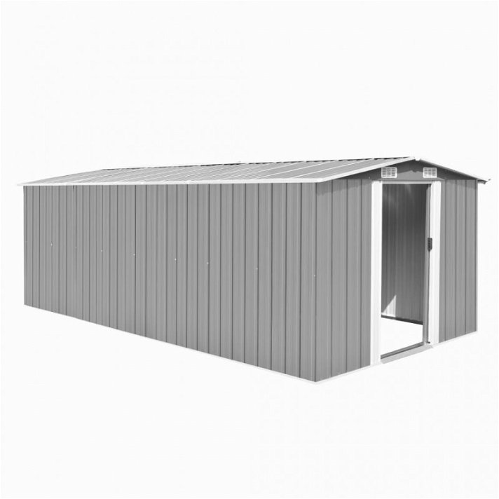 Caseta de jardín fabricada en metal color gris con cuatro ventilaciones de 257x489cm Vida XL