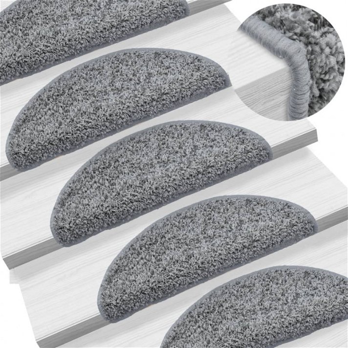 Alfombrillas de escalera adhesiva anti- resbalo por 15 unidades de 56 x 20 cm color gris Vida XL
