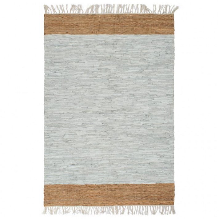 Chindi tapis en cuir tissé à la main 120x170cm gris clair/brun Vida XL