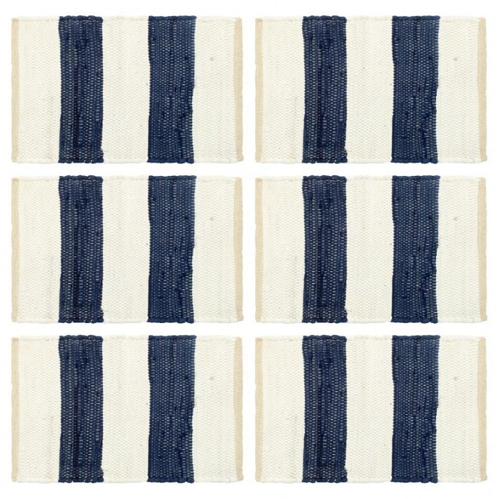 Set di 6 tovagliette chindi a strisce realizzate in cotone colore blu e bianco 30x45 cm Vida XL