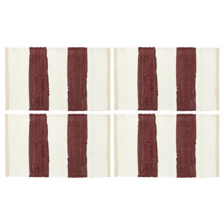Set di 4 tovagliette chindi a strisce realizzate in cotone colore bordeaux e bianco 30x45 cm Vida XL