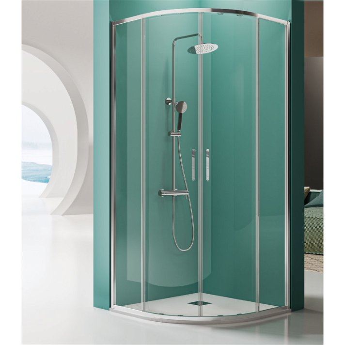 Painel de duche angular com porta dupla e acabamento prateado brilhante Prisma Kassandra