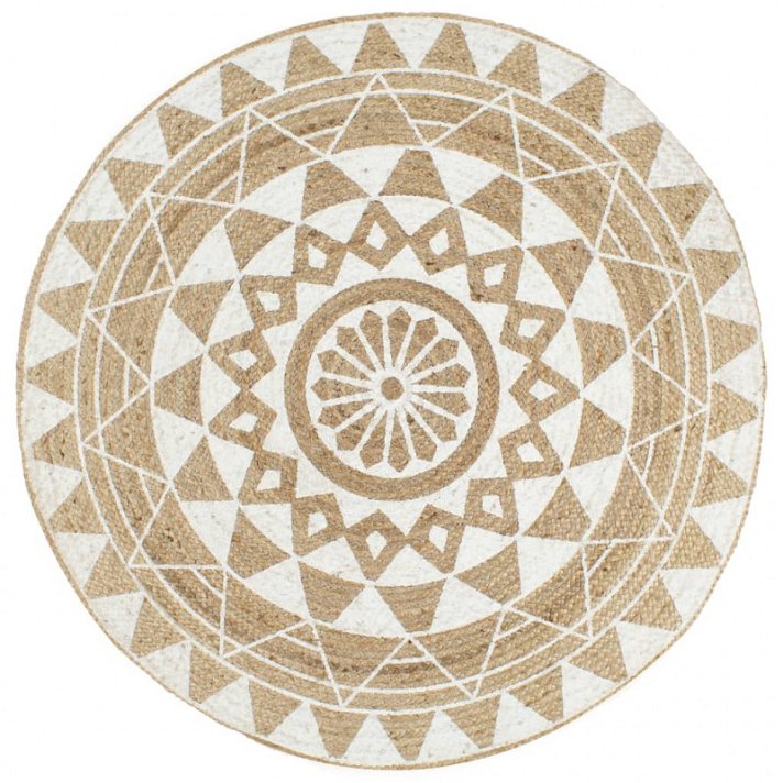 Tapis circulaire fait main en couleur naturelle avec motif blanc Vida XL