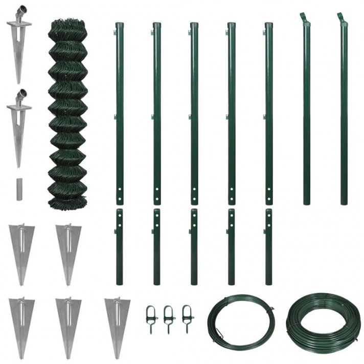 Pack Valla de alambre con anclas punta verde 197x1500cm Vida XL