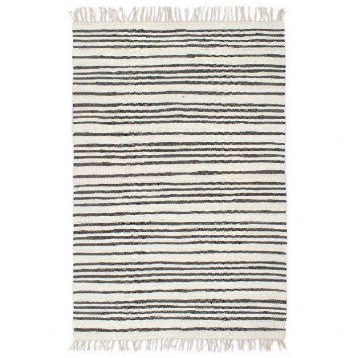 Alfombra tejida mano Chindi de algodón con diseño a rayas en color blanco y gris antracita de 160 x 230 cm Vida XL