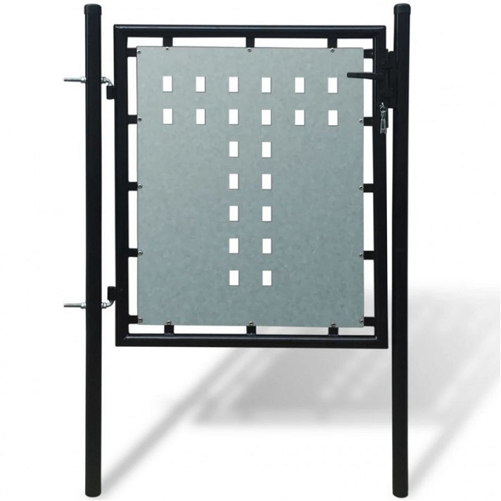 Puerta de valla para jardín fabricada en acero galvanizado de color negra Vida XL