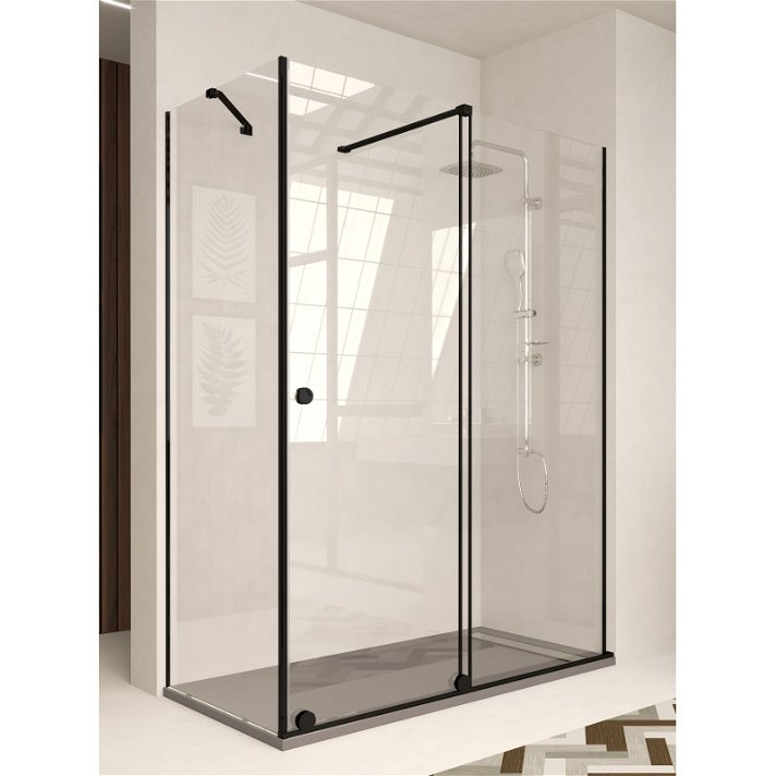 Box doccia con ingresso frontale fabbricato in vetro temperato con profili di colore nero Bron Torvisco