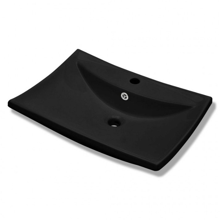 Lavabo de baño rectangular negro 60x44x17 cm VidaXL