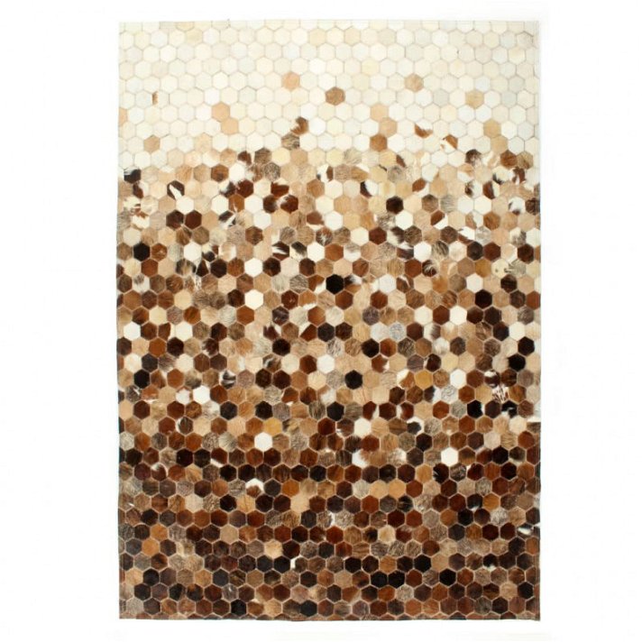 Alfombra de almazuela con diseños hexagonales de cuero peludo marrón/blanco 120x170cm Vida XL