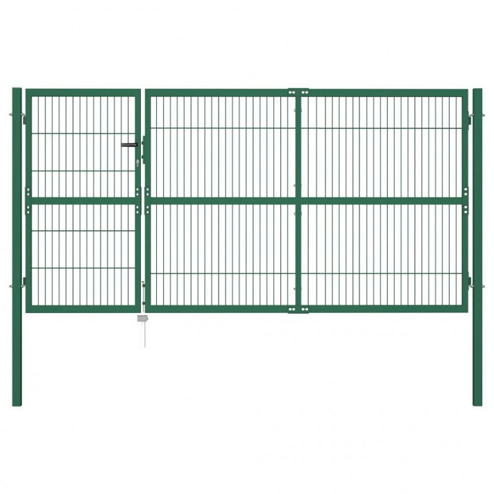 Puerta de valla de jardín de acero con revestimiento en polvo verde 350x140 cm VidaXL