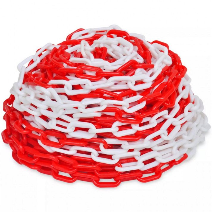 Catena di avvertimento 30 m di plastica rossa e bianca di alta qualità con maglie da 6 mm Life XL