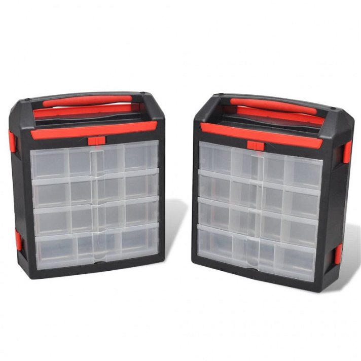 Pack de cajas plásticas organizadoras de herramientas 30 cm color negro y rojo Vida XL