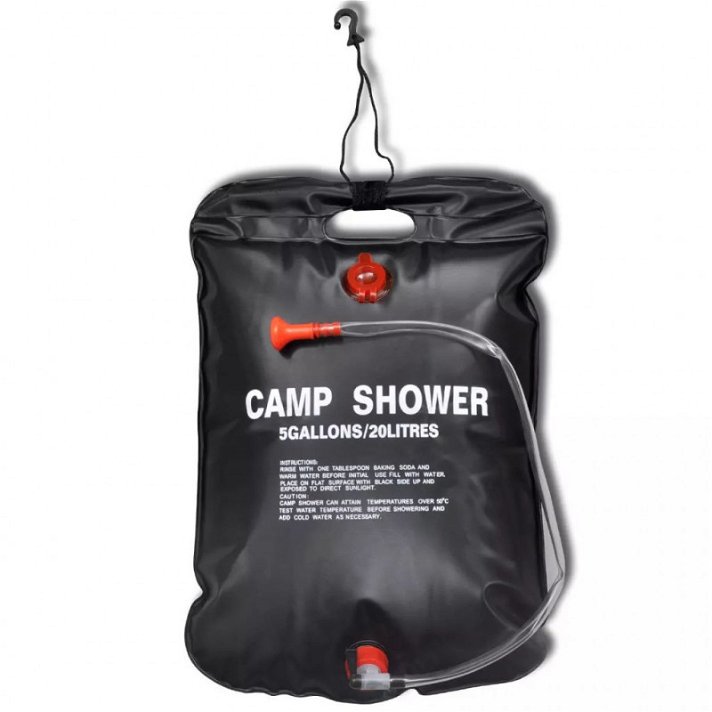 Douche solaire portable de camping 20 litres avec valve PVC noir et orange Vida XL