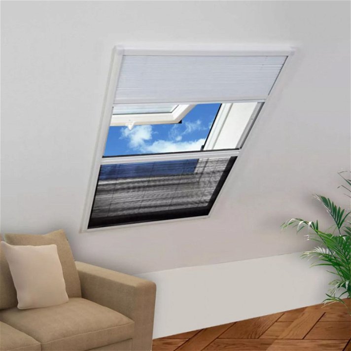 Mosquitera plisada para ventana con malla fina de aluminio y toldo de PET Vida XL