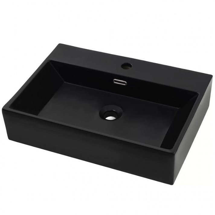 Lavabo de baño rectangular negro 60x42x14 cm VidaXL