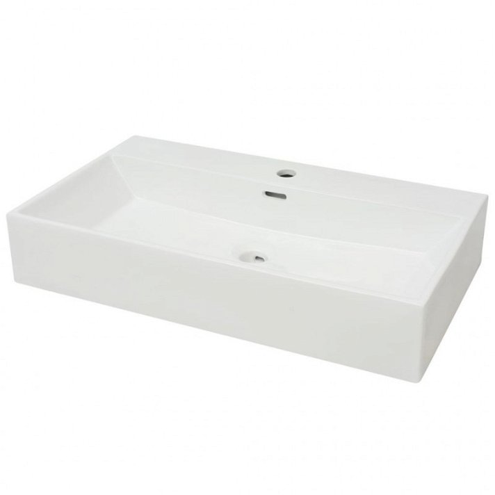 Lavabo de baño rectangular blanco 76x42x14 cm VidaXL