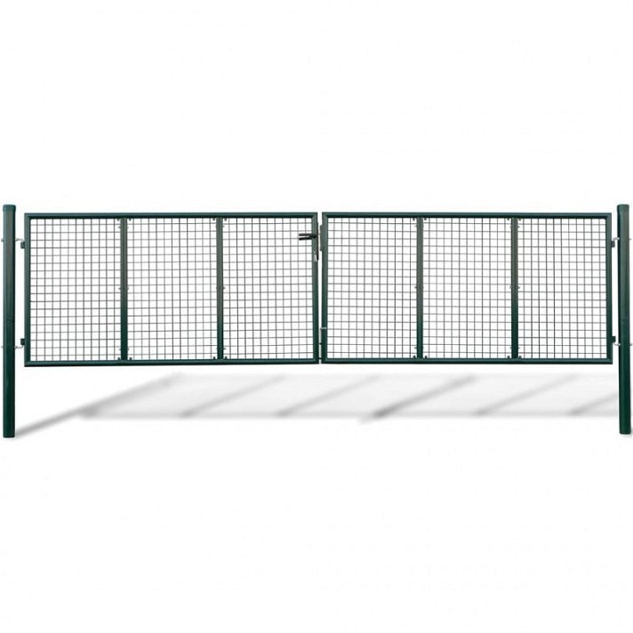 Puerta de malla para jardín de 415x175cm fabricada en acero acabado verde oscuro Vida XL