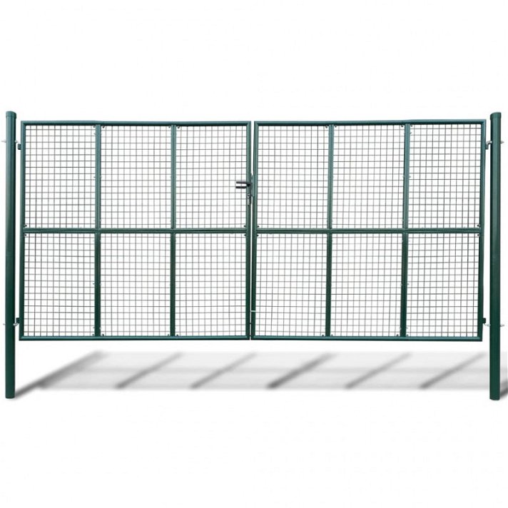 Puerta de malla para jardín de 415x225cm fabricada en acero acabado verde oscuro Vida XL