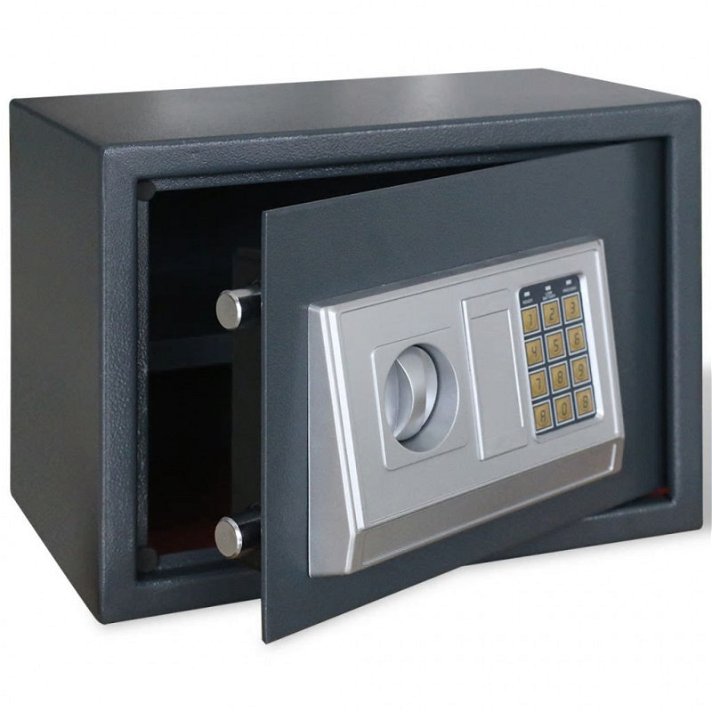 Caja fuerte digital electrónica con estante de acero y con mecanismo de bloqueo de 2 pernos gris oscuro Vida XL