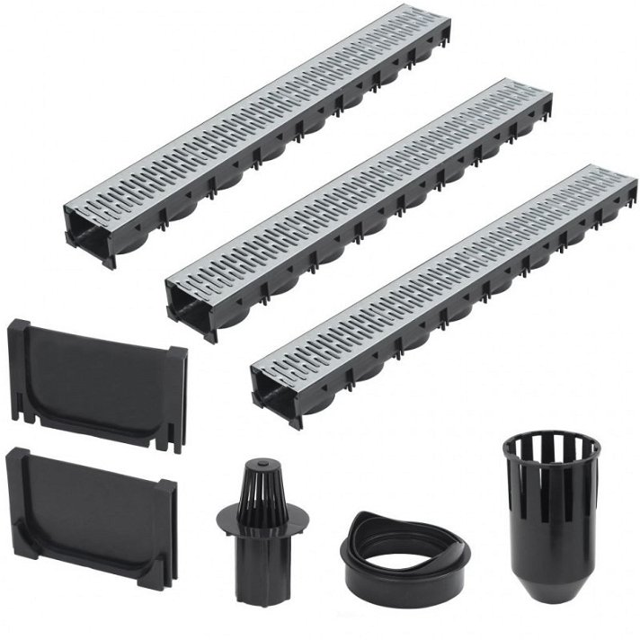 Pack de canales de drenaje fabricados en acero galvanizado y plástico en colores negro y plateado Vida XL