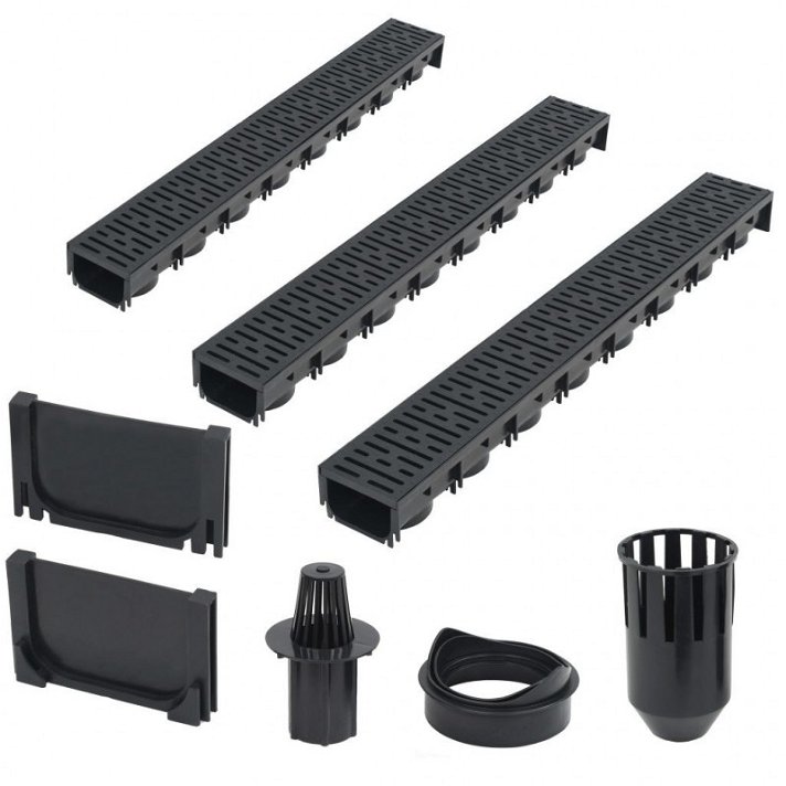 Pack de canales de drenaje fabricados en plástico con acabado en color negro Vida XL