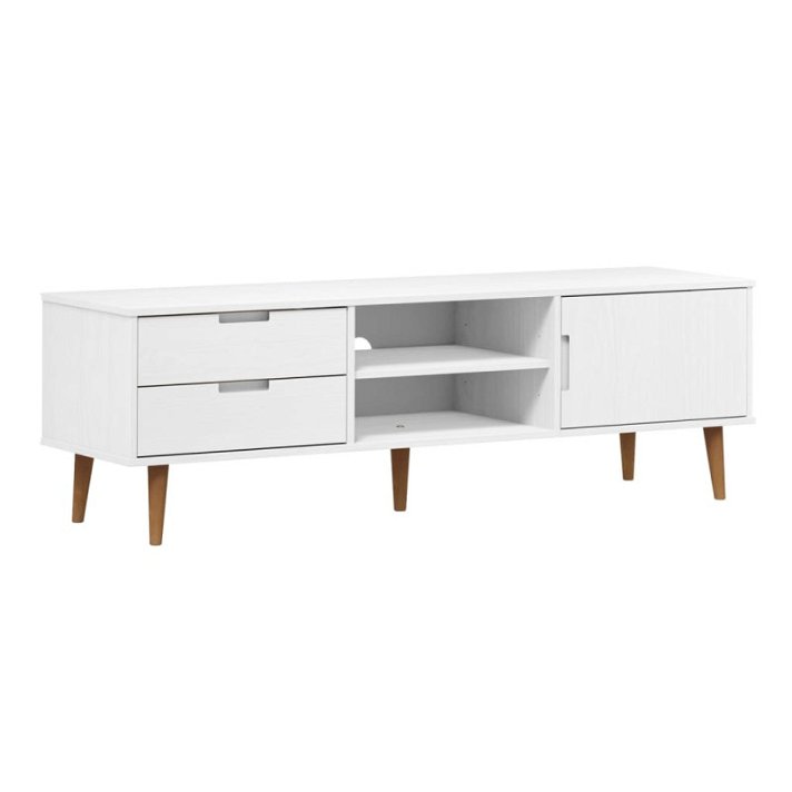 Mueble para TV fabricado en madera maciza de pino con acabado en color blanco Molde VidaXL