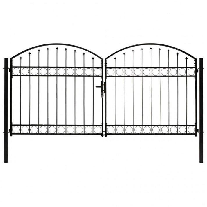 Cancela de valla doble puerta con arco fabricada en acero de color negro Vida XL