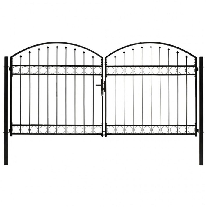 Barrière double avec portail arqué 300x150 cm en acier noir Vida XL