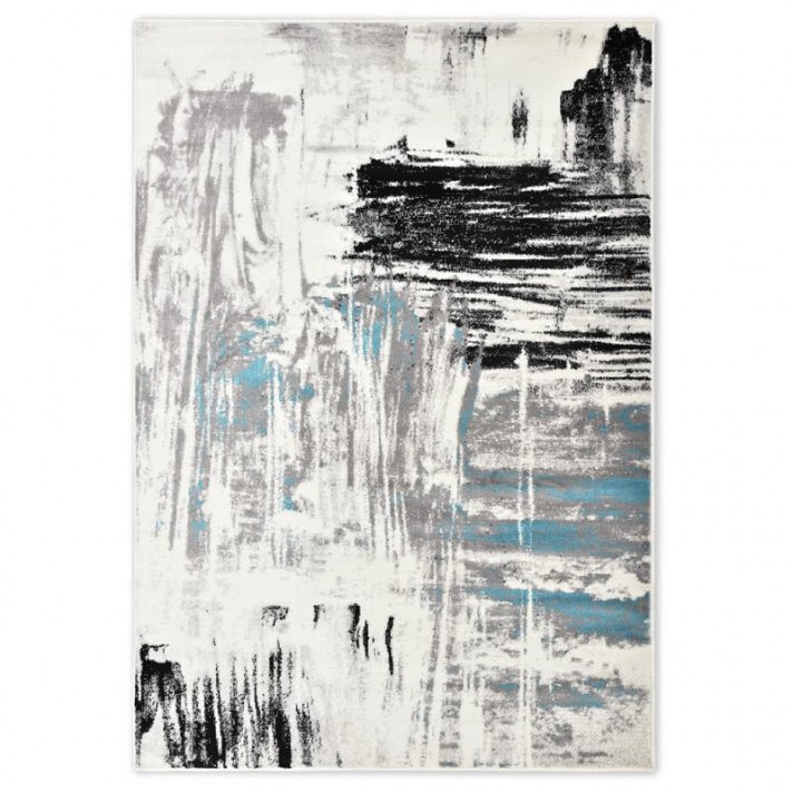 Tapete branco de 230 cm com detalhes em preto e azul feito de polipropileno suave e durável Vida XL